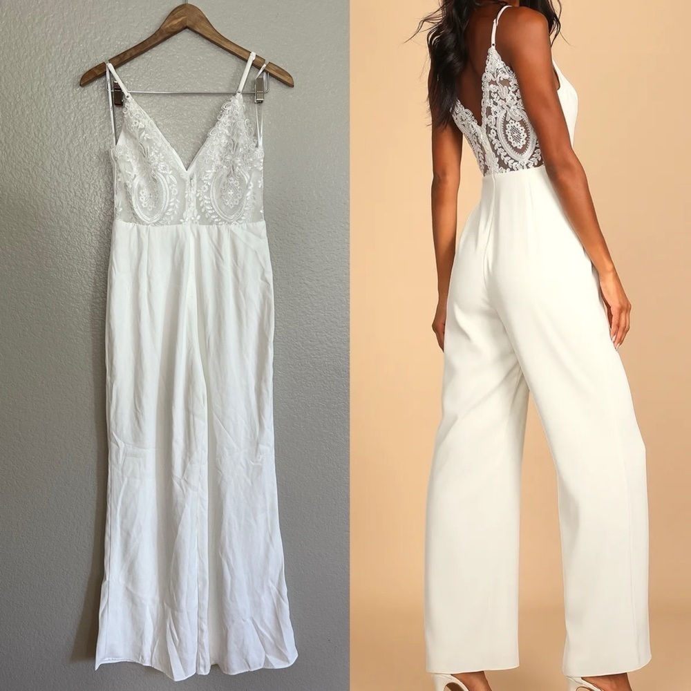 Follow My Heart Ivory Lace Sleeveless Wide-Leg Jumpsuit - Picture 3 of 9